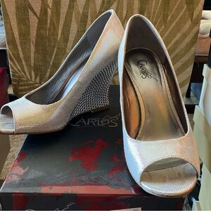 Carlos Bateau Silver Metallic Wedges